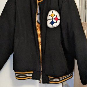 Mitchell and Ness Pittsburgh Steelers mens wool reversible bomber jacket